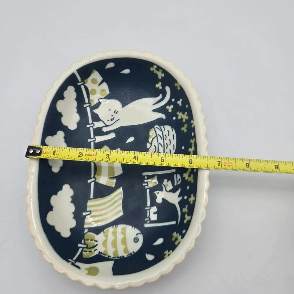 Miya Ceramic Oval Bowl Cat Mouse Doing Laundry Decorative Cute K Factory Japan